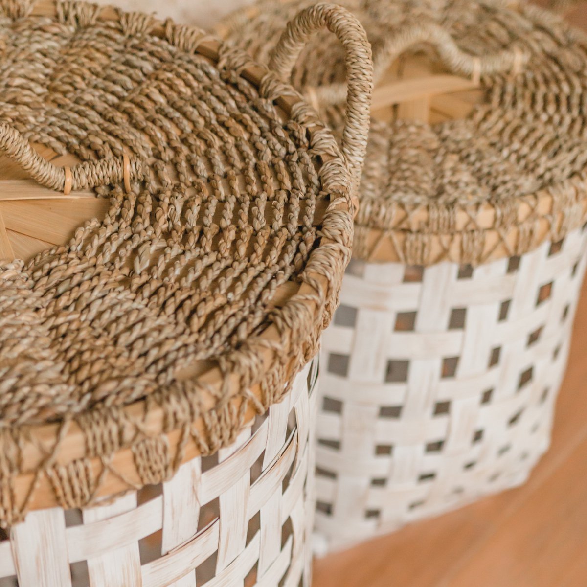 RAYA handwoven bamboo laundry basket with lid for home décor by CozyVibe

