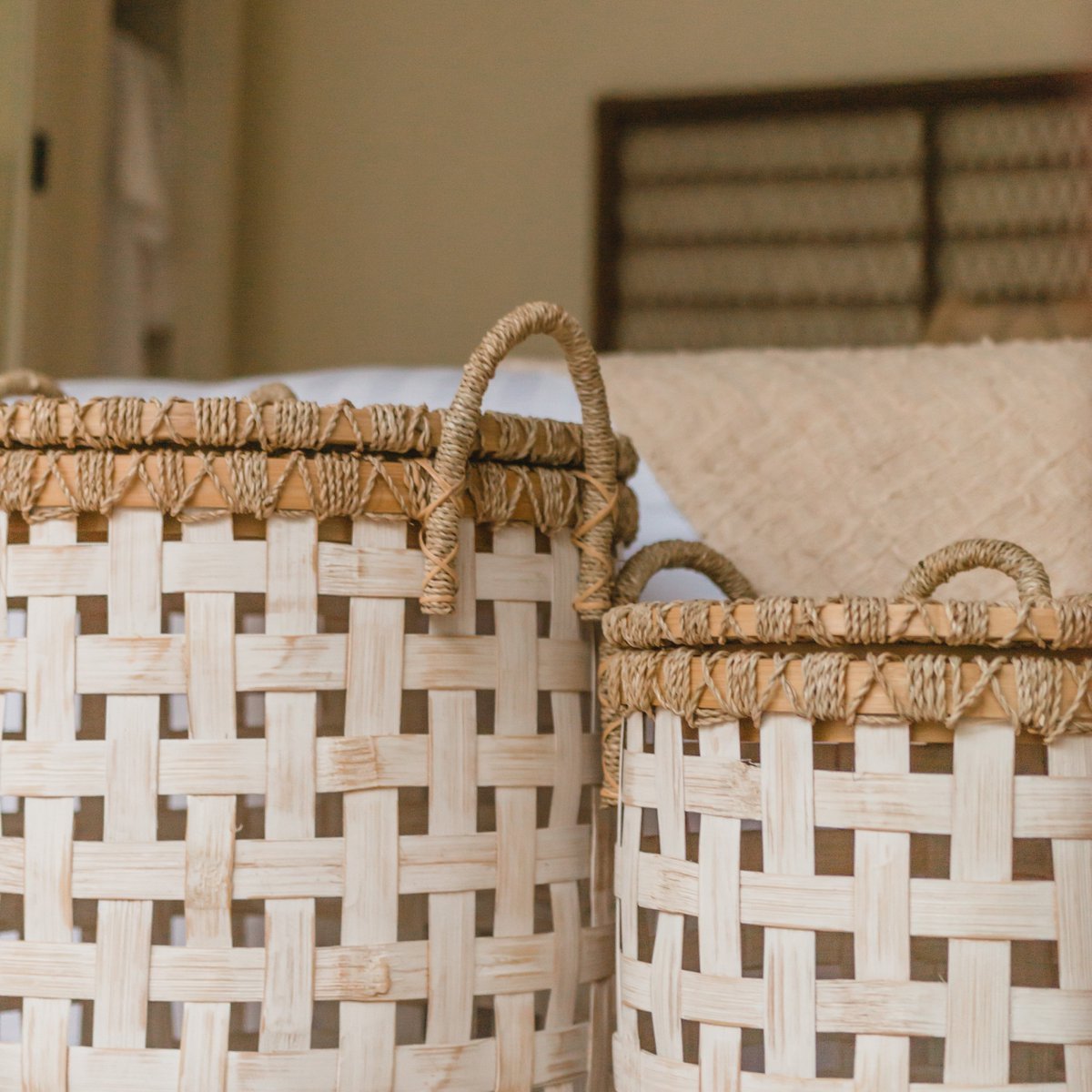 CozyVibe boho bamboo laundry basket for living room décor

