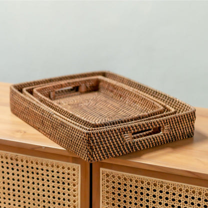 Amahai brown rattan serving tray for home décor by CozyVibe

