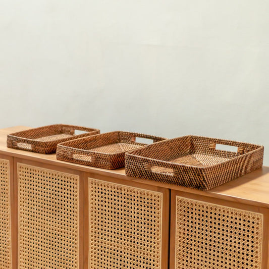 Rectangular Rattan Tray | Serving Tray | Large Decorative Tray AMAHAI Brown (3 sizes) - CozyVibe.eu