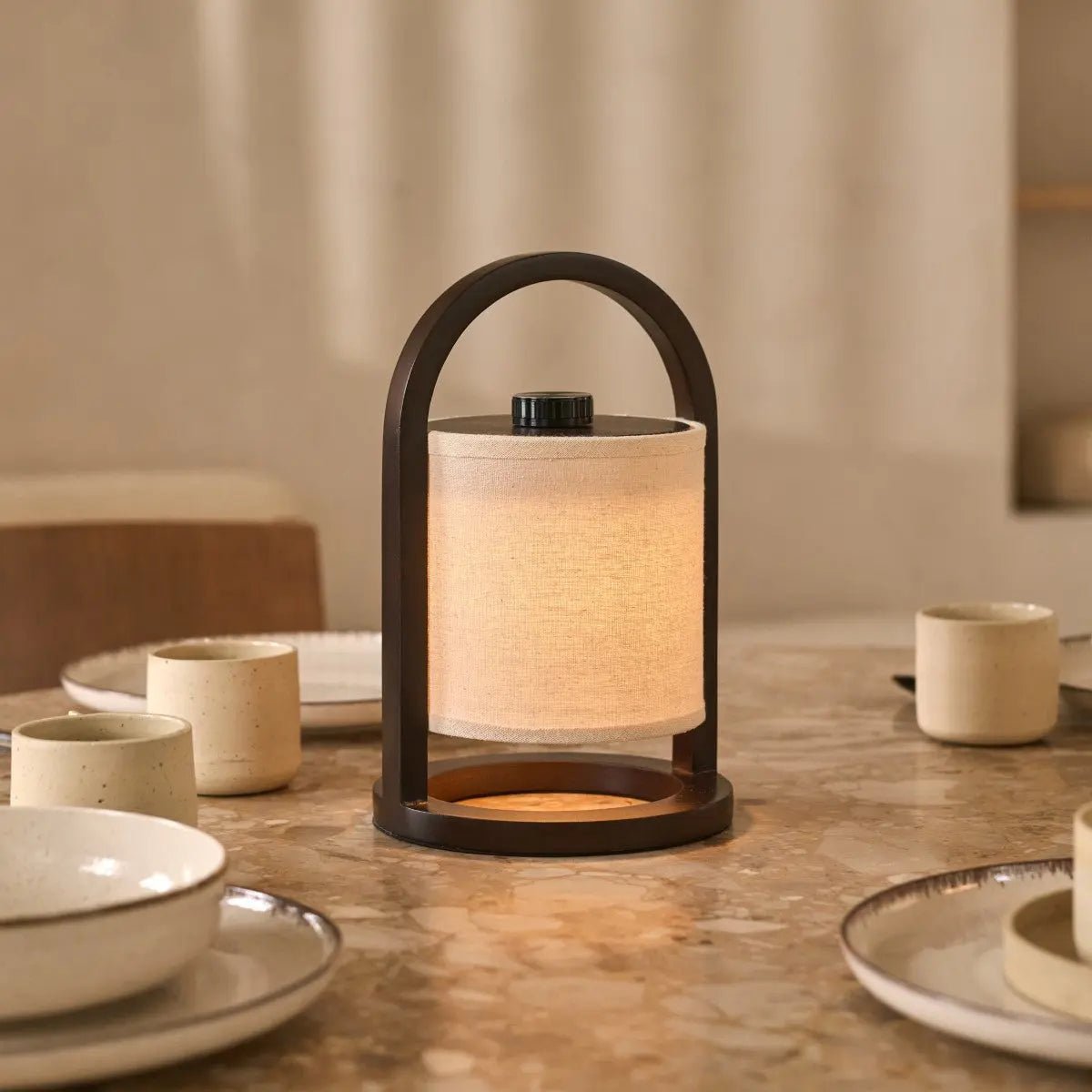 River Dark Brown Cordless Wooden Lamp – Rechargeable & Dimmable - CozyVibe.eu