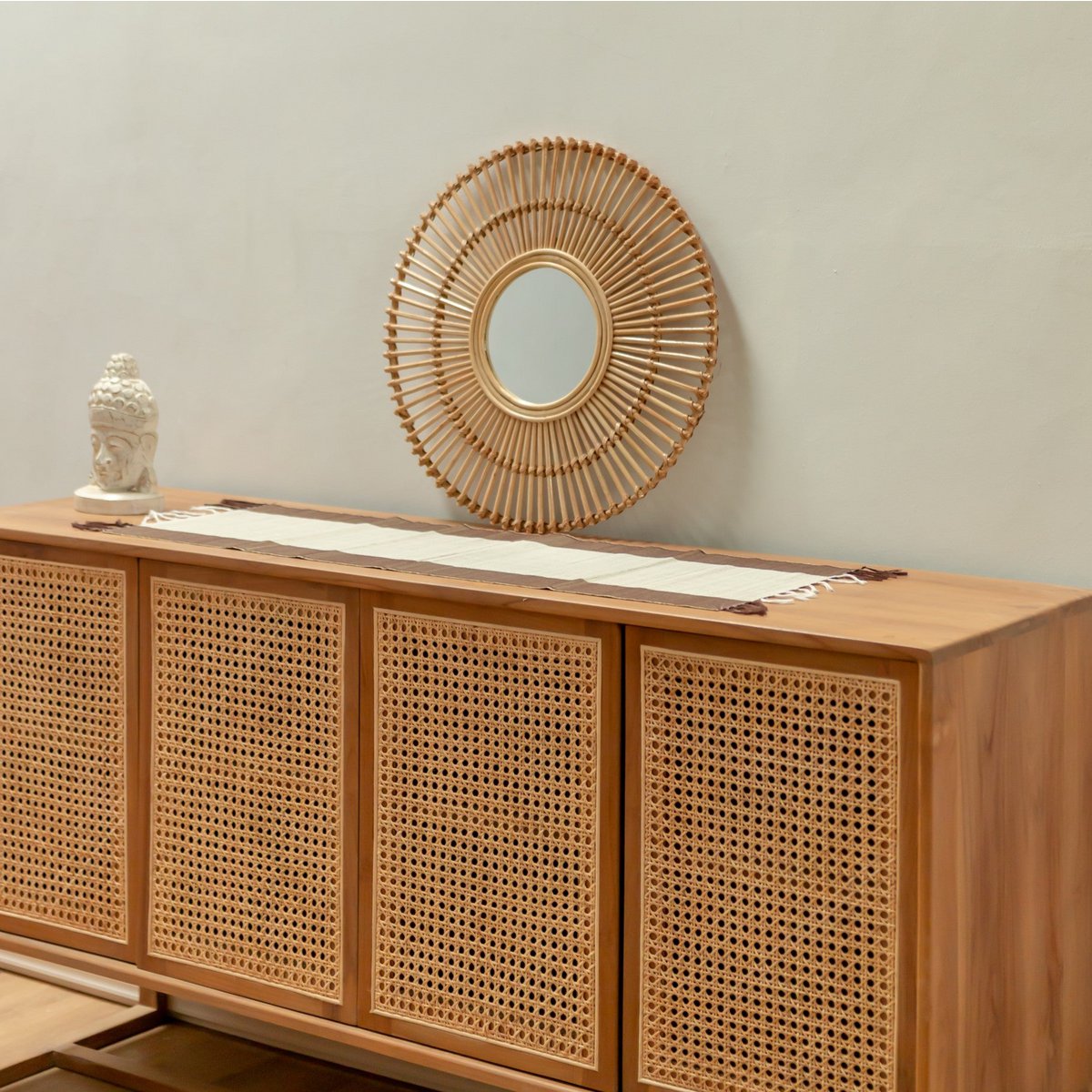 BUMI round rattan wall mirror for home décor by CozyVibe

