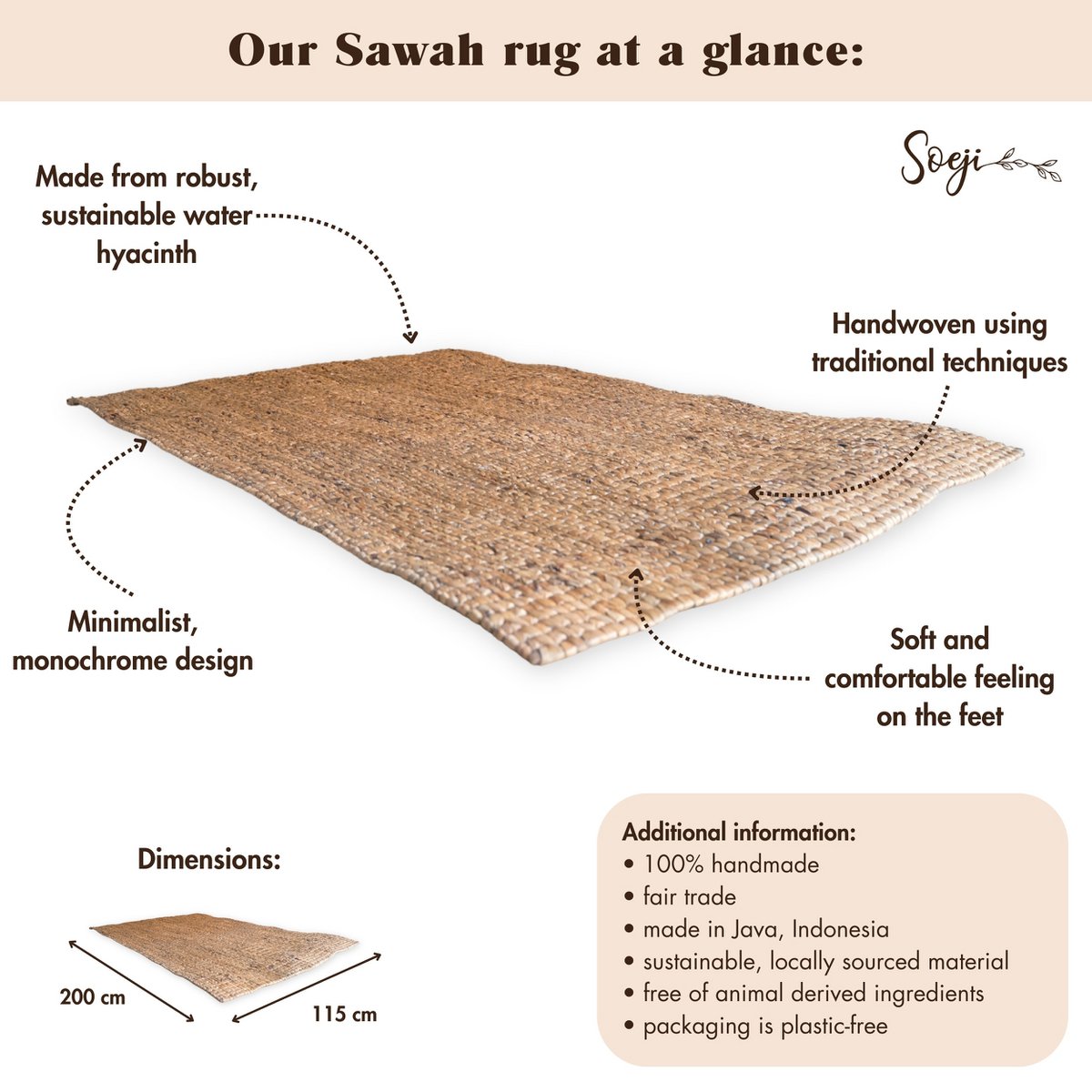 SAWAH Large Handwoven Water Hyacinth Rug – Rectangular Boho Mat - CozyVibe.eu