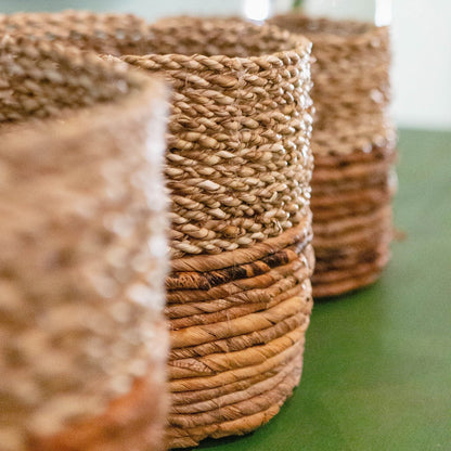 Boho-style seagrass plant basket in two-tone design, BHINNEKA