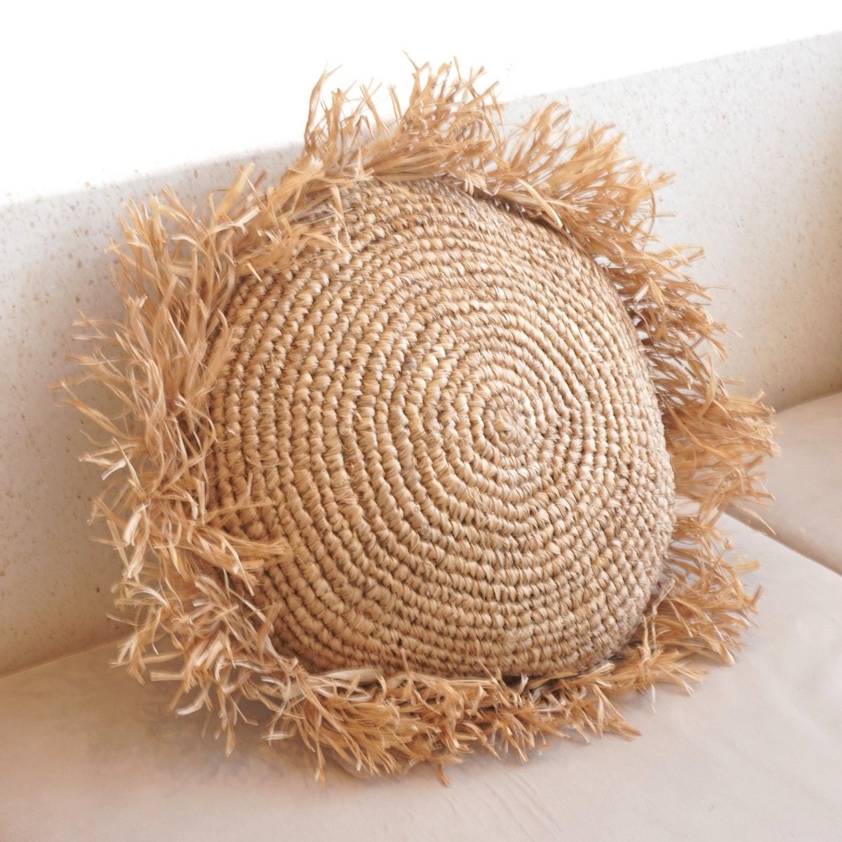 CozyVibe boho raffia cushion for living room décor

