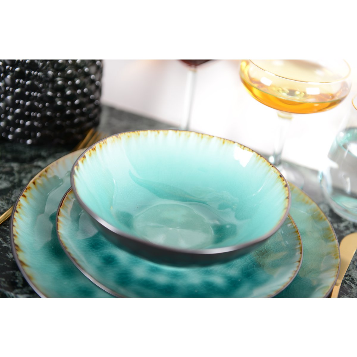 Turquoisegroene keramische soepkom – Distant Lands collectie 17,5x8x5 cm