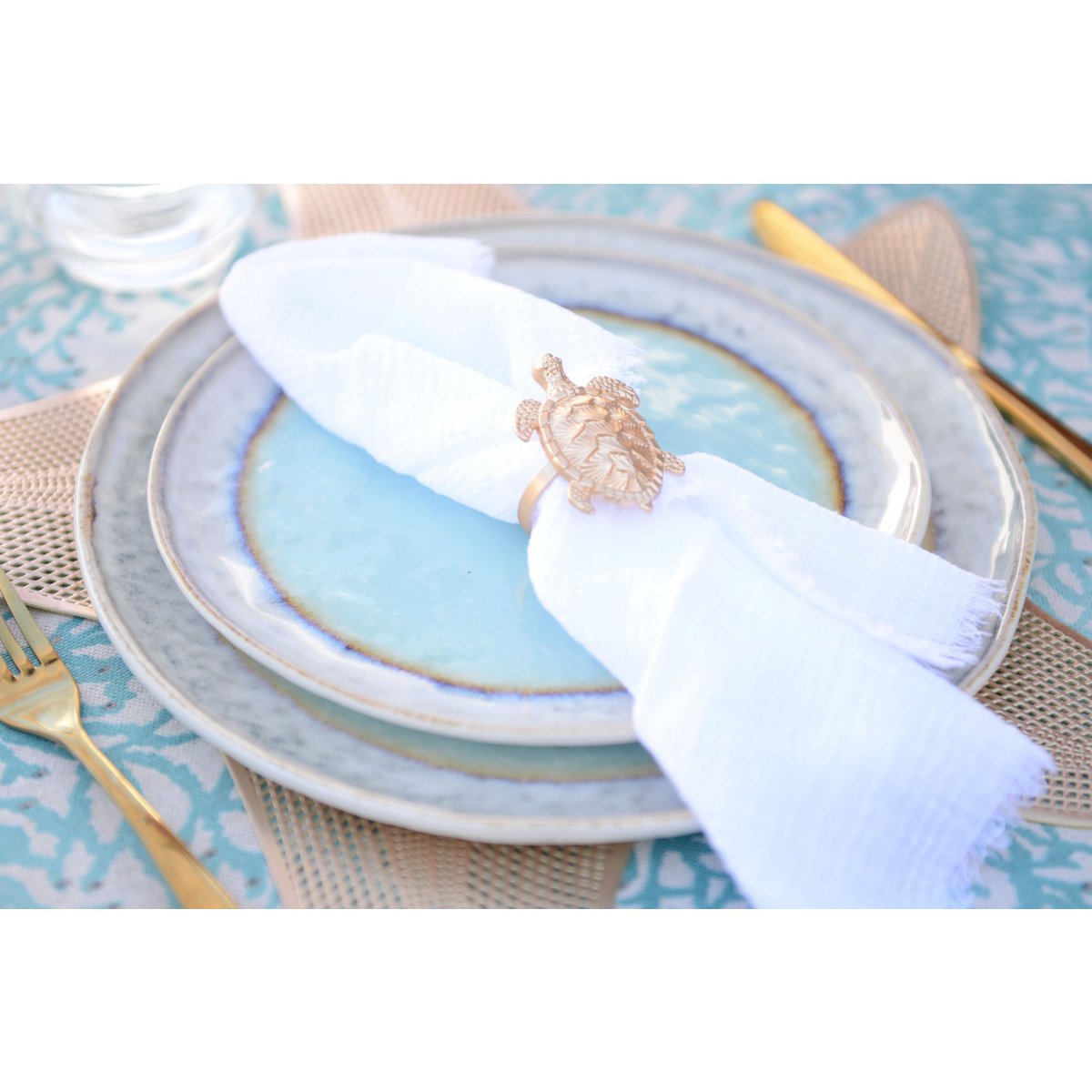 Turquoise porcelain dessert plate 21.5x21.5x1.4cm - CozyVibe.eu