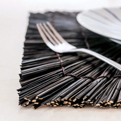Handwoven black seagrass placemat for cozy home décor by CozyVibe

