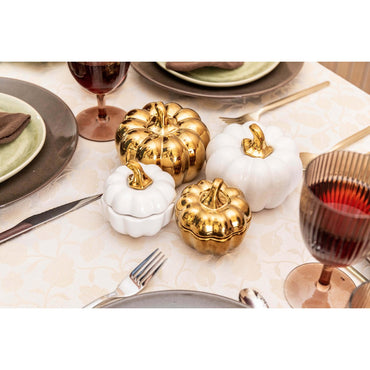 White and gold decorative pumpkins - Lot of 2 - CozyVibe.eu