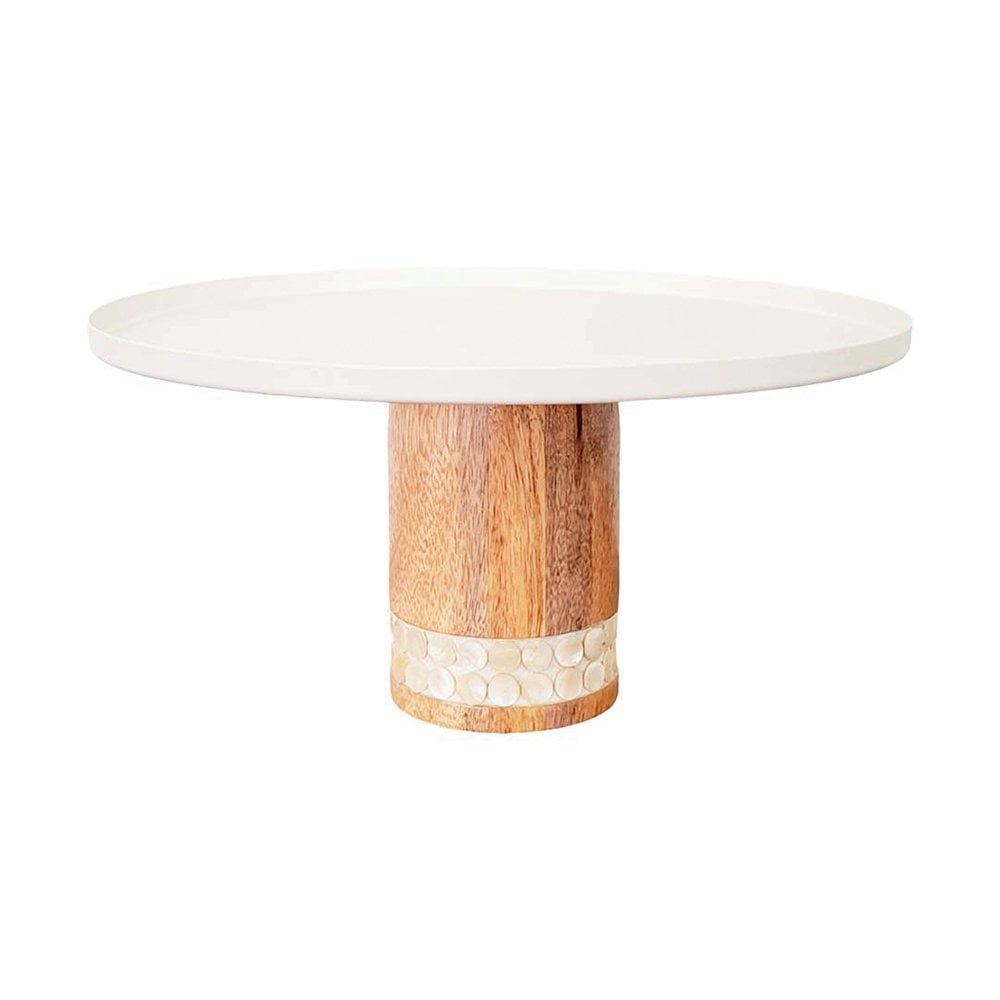 White cake stand on wooden foot 30x30x15cm - CozyVibe.eu