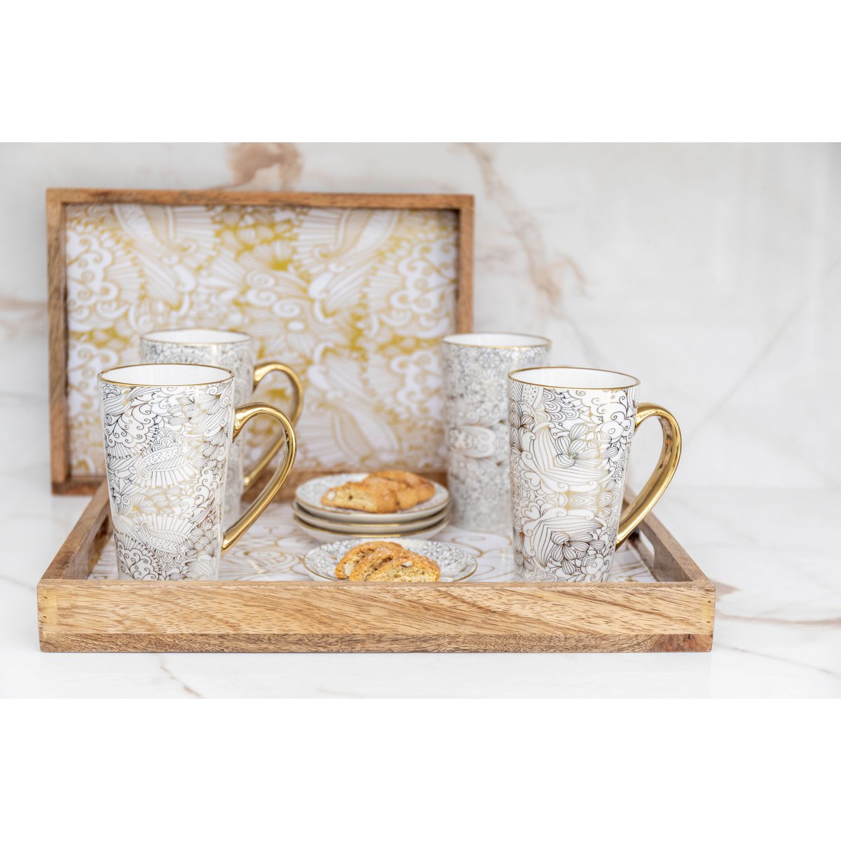 white mugs abstract design - lot of 4 - CozyVibe.eu