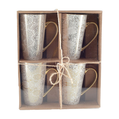 white mugs abstract design - lot of 4 - CozyVibe.eu