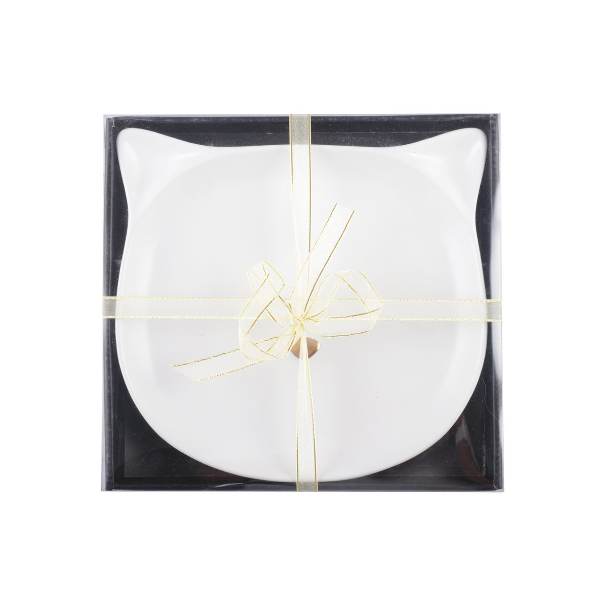 Wit keramisch dinerbord in kattenvorm met goudkleurig neusje – 23×22 cm