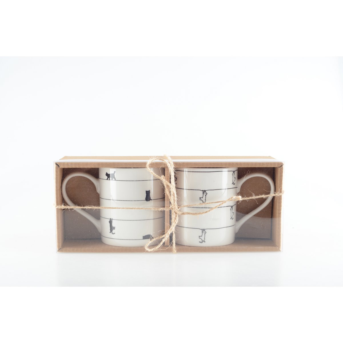 White tea cups with cat design - set of 2 - CozyVibe.eu