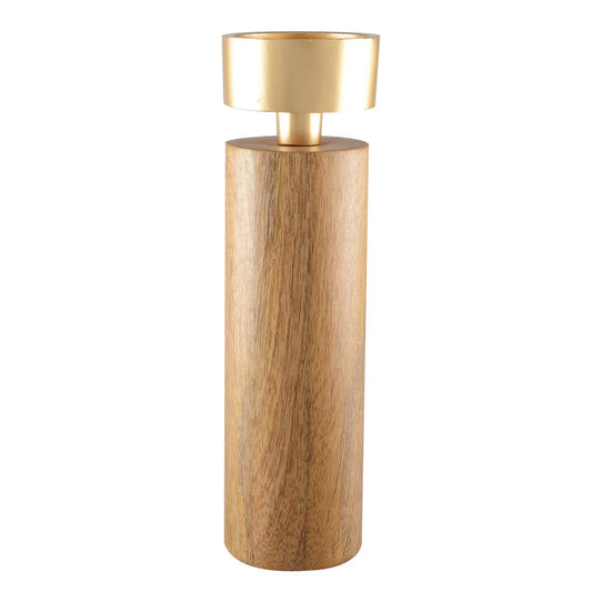 Wood and golden metal candle holder 27cm - CozyVibe.eu
