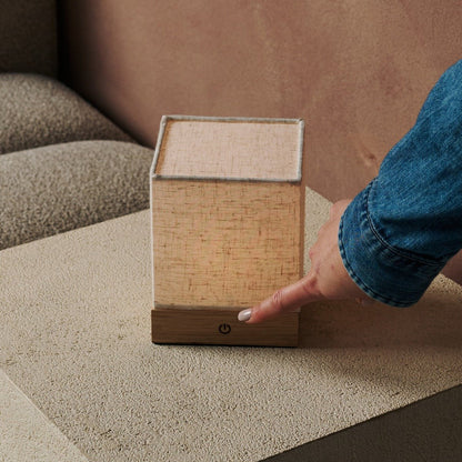 Zano Wireless Lamp – Wood & Linen Table Light with Battery - CozyVibe.eu